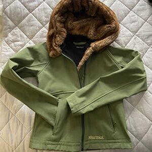 Marmot Faux Fur Trim Olive Green Jacket Coat